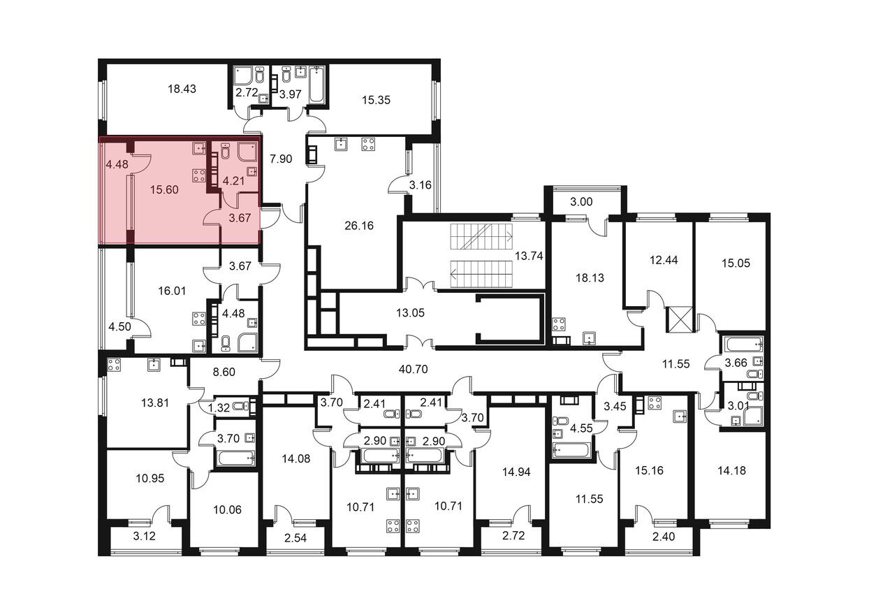 План этажа — Студия-квартира, 25.7 м²